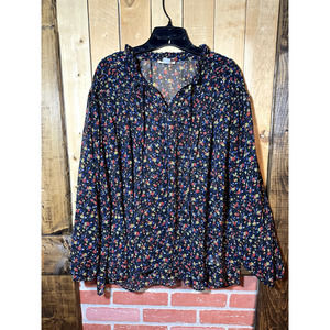Navy Blue Floral Blouse